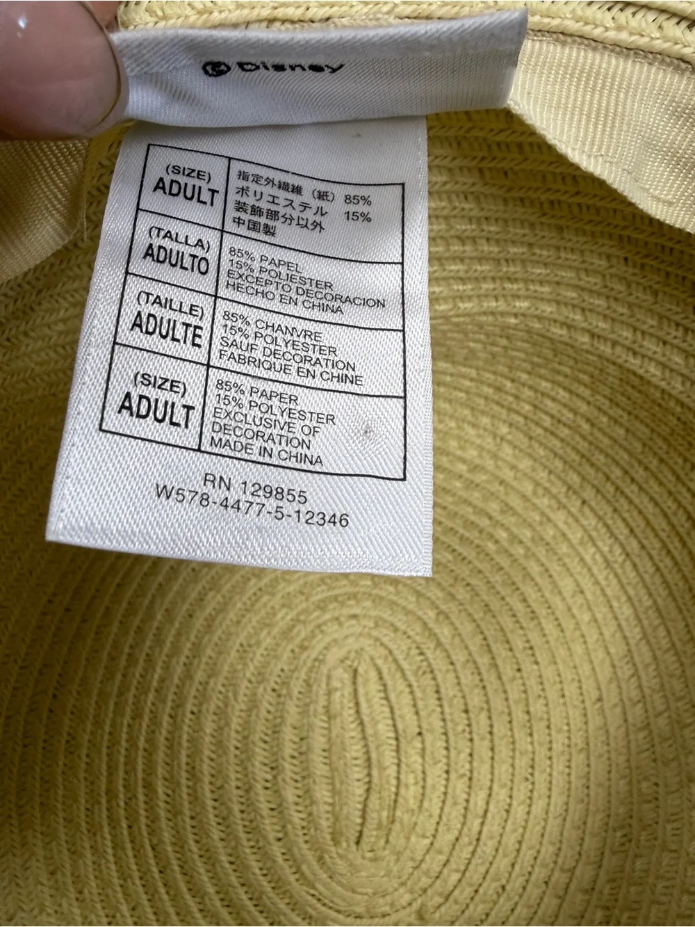 Disney Parks Authentic Original Women Straw Sun Hat Black Ribbon Bow Cream Adult